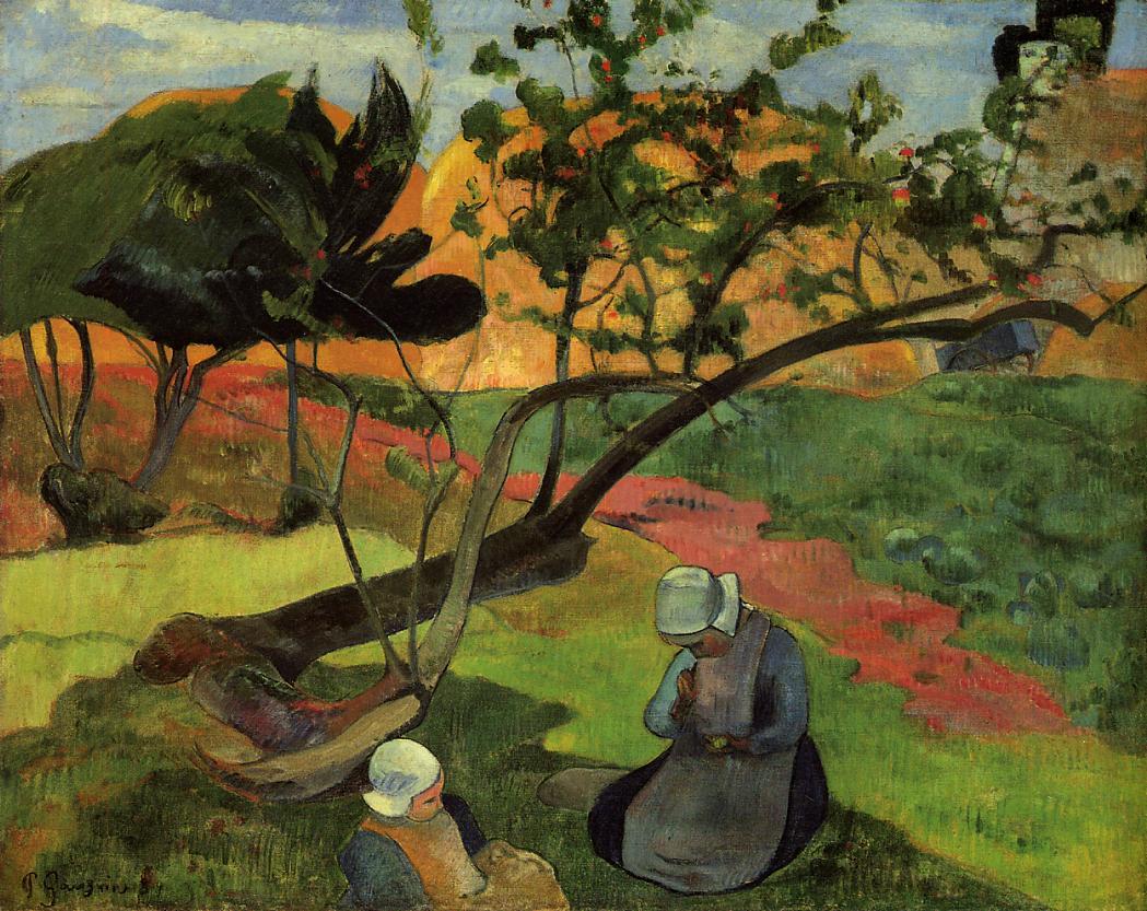 Landscape with Two Breton Girls - Paul Gauguin Painting